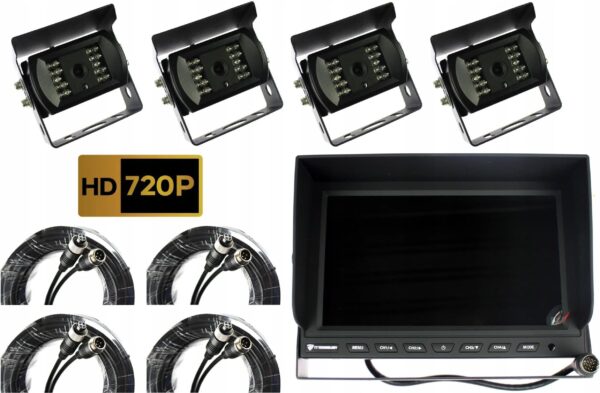 Zmotoryzowani Zestaw Monitor 9'' + 4X Kamera Cofania Kabel 15M (ZM016_ZESTAW2)
